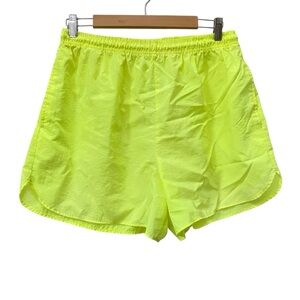 Vintage 80s SUNRAYS Neon Yellow Nylon Shorts size XL Made in USA